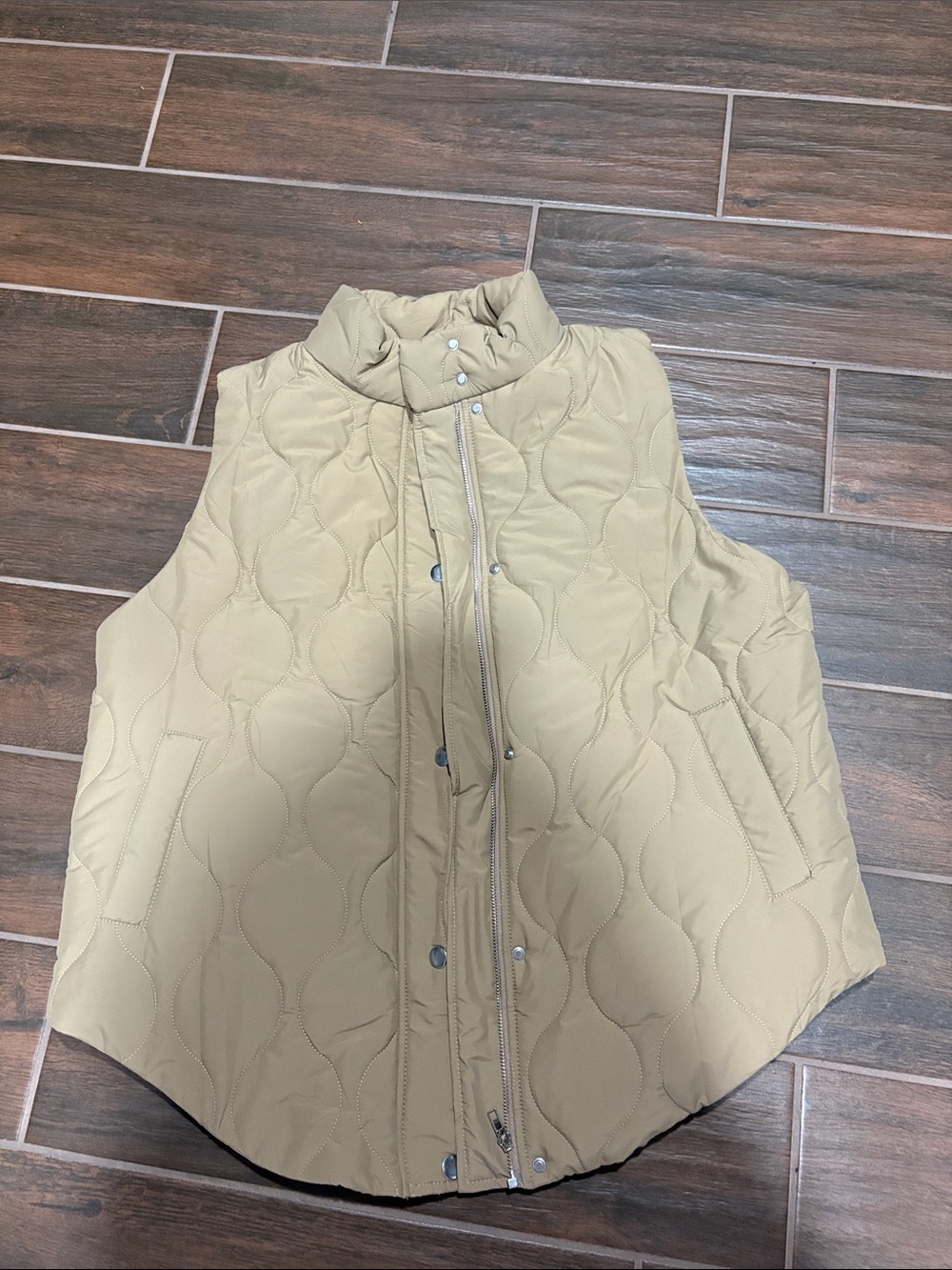 Quilted Lightweight Stand-Collar Vest - Beige